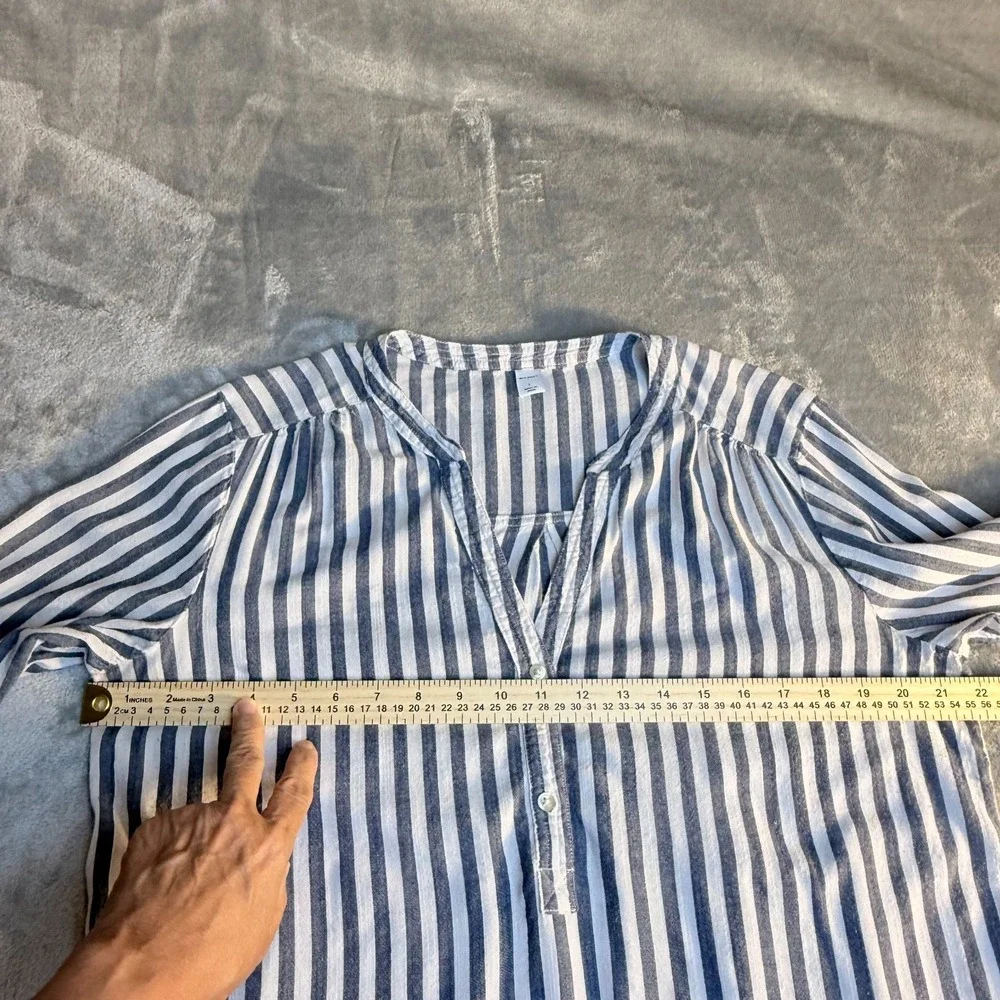 Old Navy Blue & White Striped Tunic Blouse Women's Large Long Sleeve‎ coastal